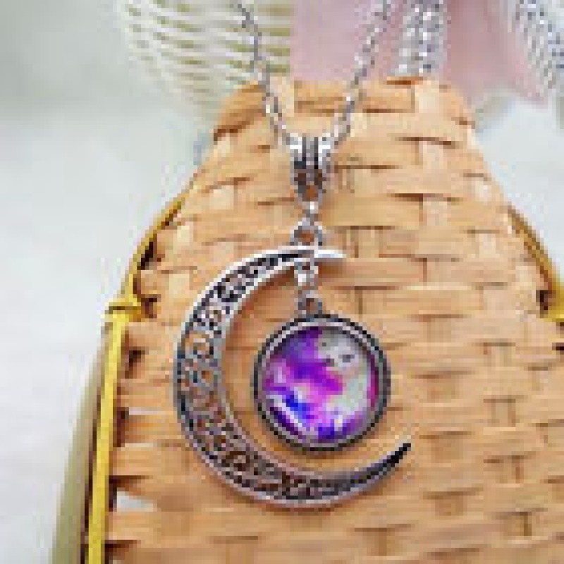 Frozen Cabochon Silver Tone chain necklace pendants Moon pendant