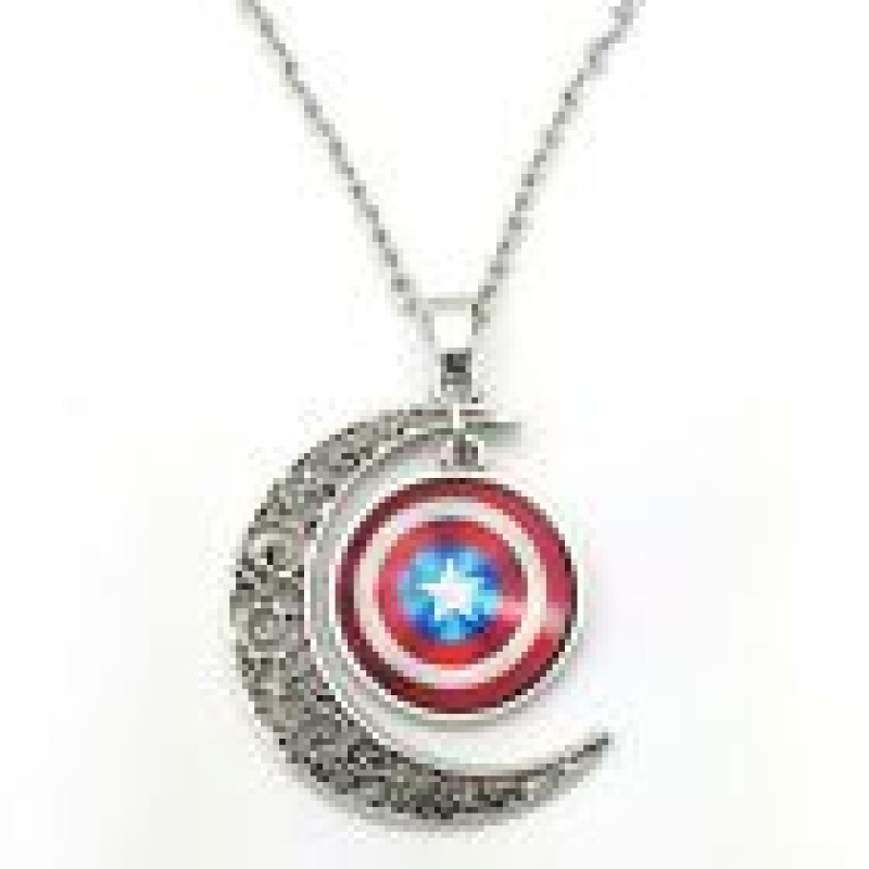 Captain America Cabochon Silver Tone chain necklace pendants Moon pendant