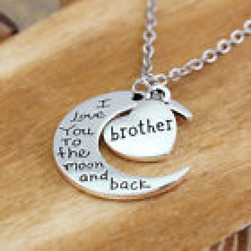 Brother Silver Tone chain necklace pendants Moon pendant