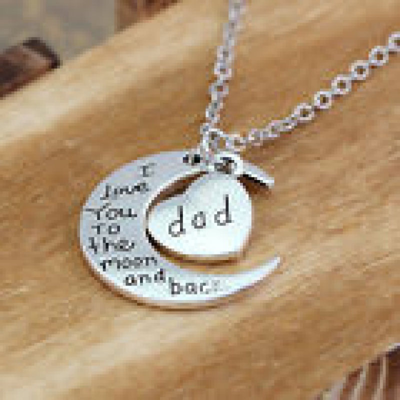 Dad Silver Tone chain necklace pendants Moon pendant