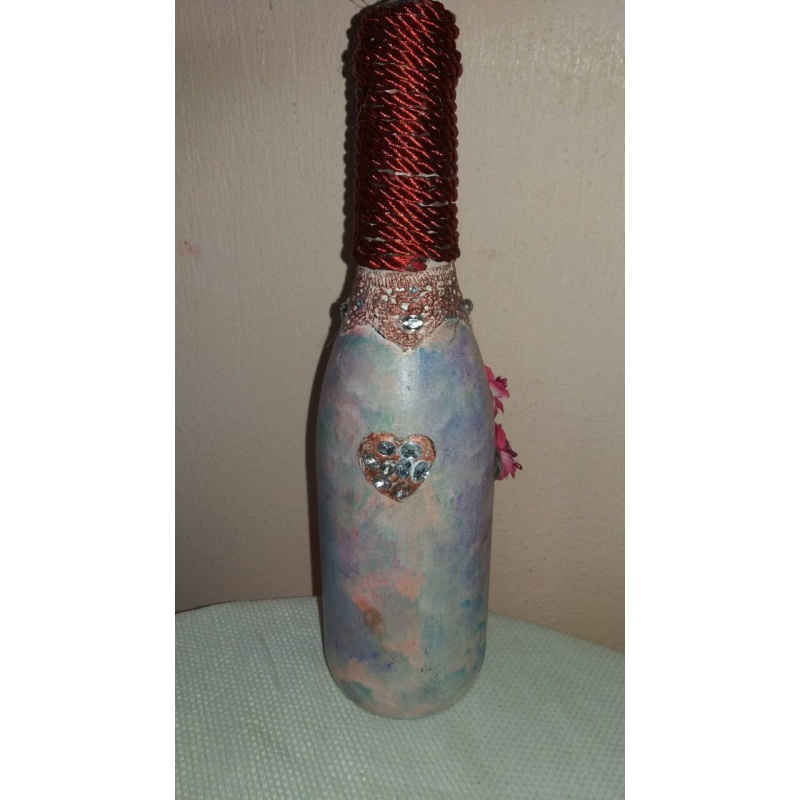 Vintage Lovers (Lovely Valentine's Day) decoupage bottle. Decorated bottle handmade. Hand painted. Witchy Altar tool