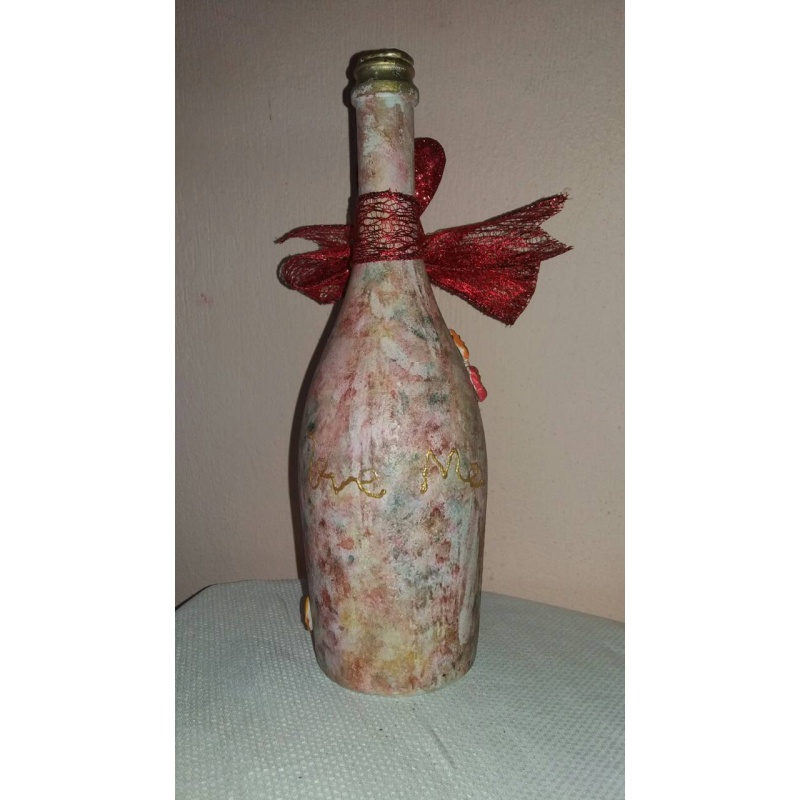 Be My Valentine (Lovely Valentine's Day) decoupage bottle. Decorated bottle handmade. Hand painted. Altar tool