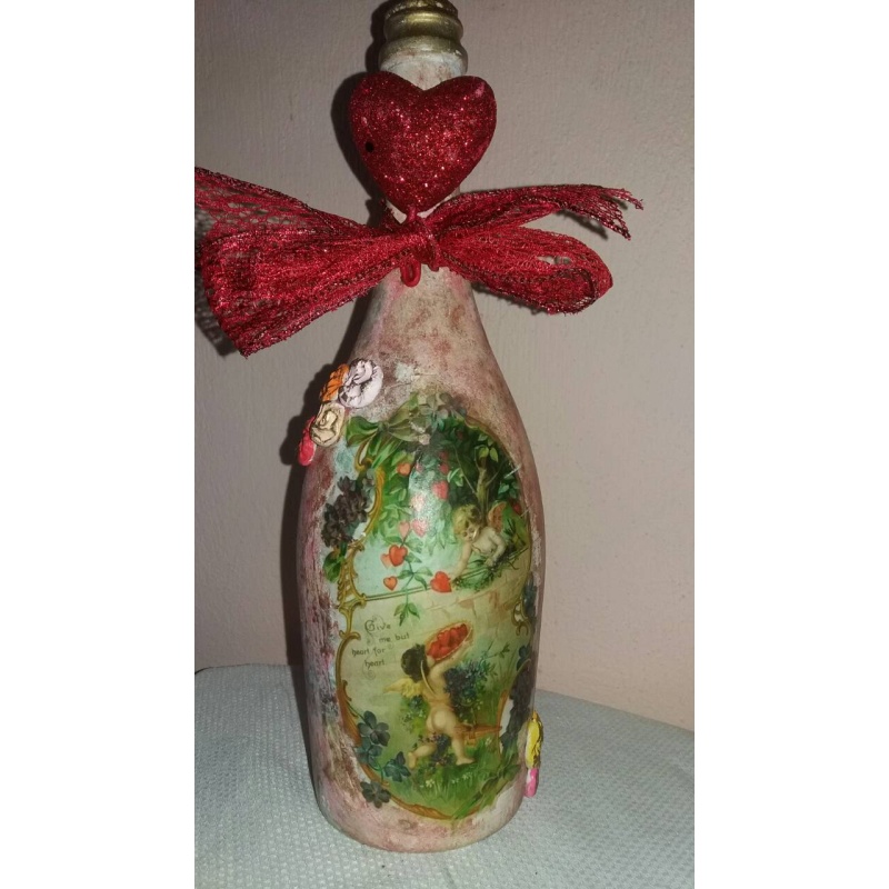 Be My Valentine (Lovely Valentine's Day) decoupage bottle. Decorated bottle handmade. Hand painted. Altar tool