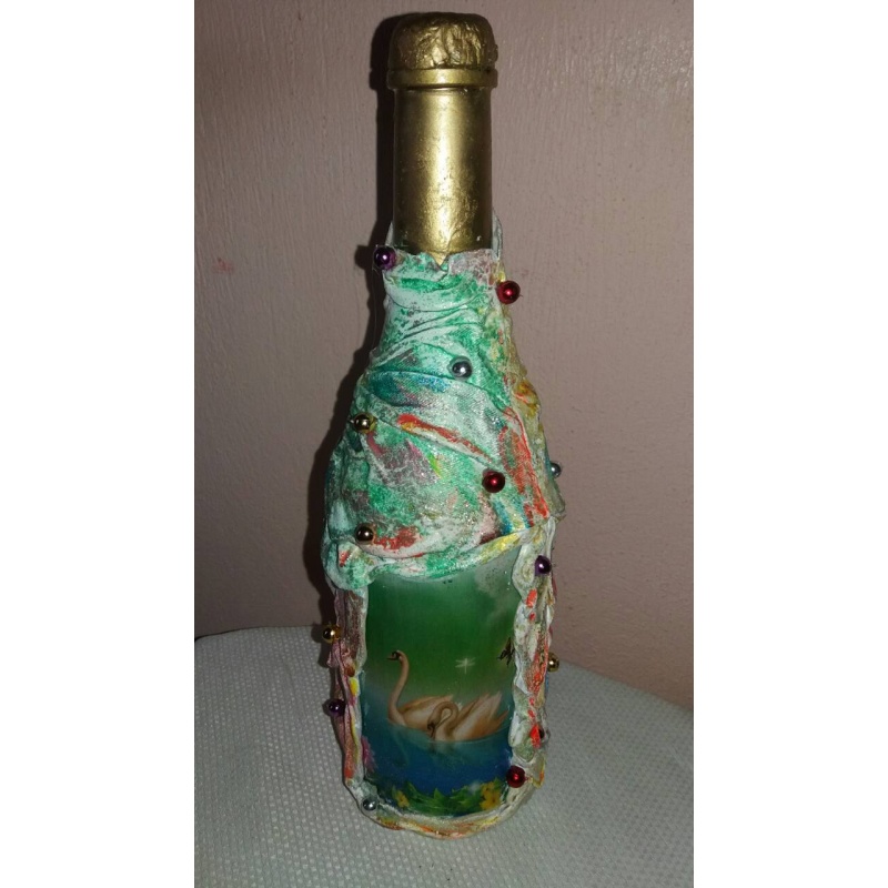 Swan Love Decoupage bottle. Decorated handmade Bottle. Hand painted. Witchy Altar tool