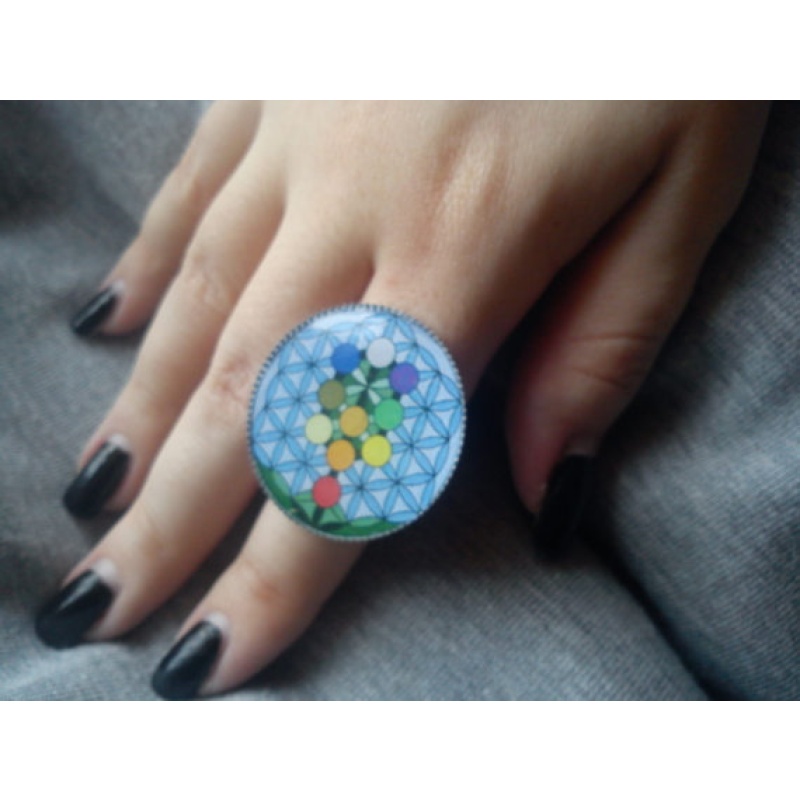 Tree of life Sacred Flower Of Life ring ,mandala power,Creativity, Creation,Kabbalah,seed of life, MerKaBa, Platonic Solids,Metatron Cube