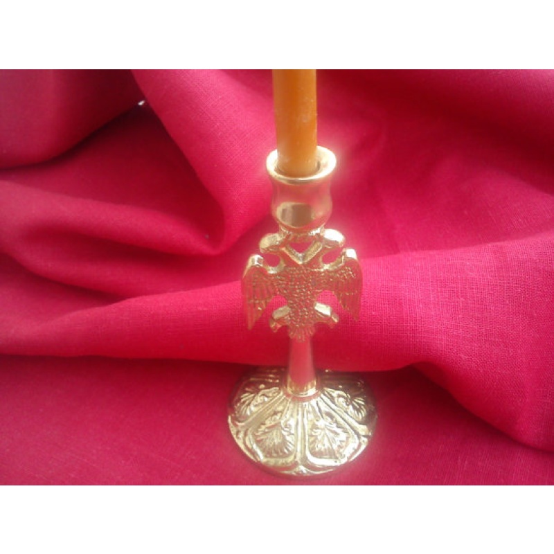 Brass Beeswax Altar Ritual Candle Holder with Double-headed eagle. Gold colour. altar rituals. mystical tool