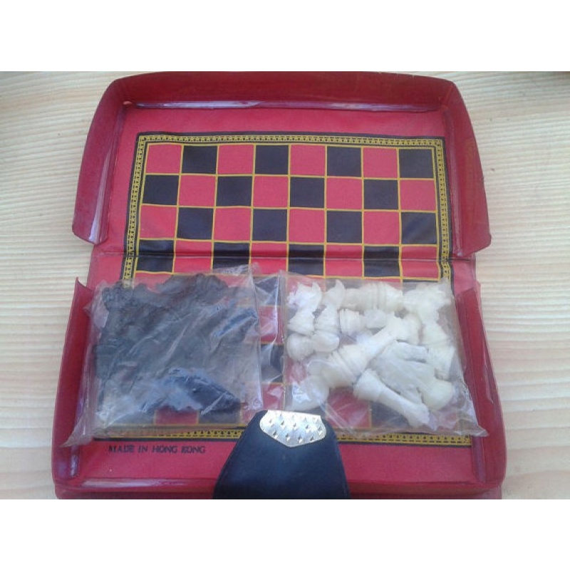 Vintage standing pocket size magnetic chess. collectible antique item from the 1960s