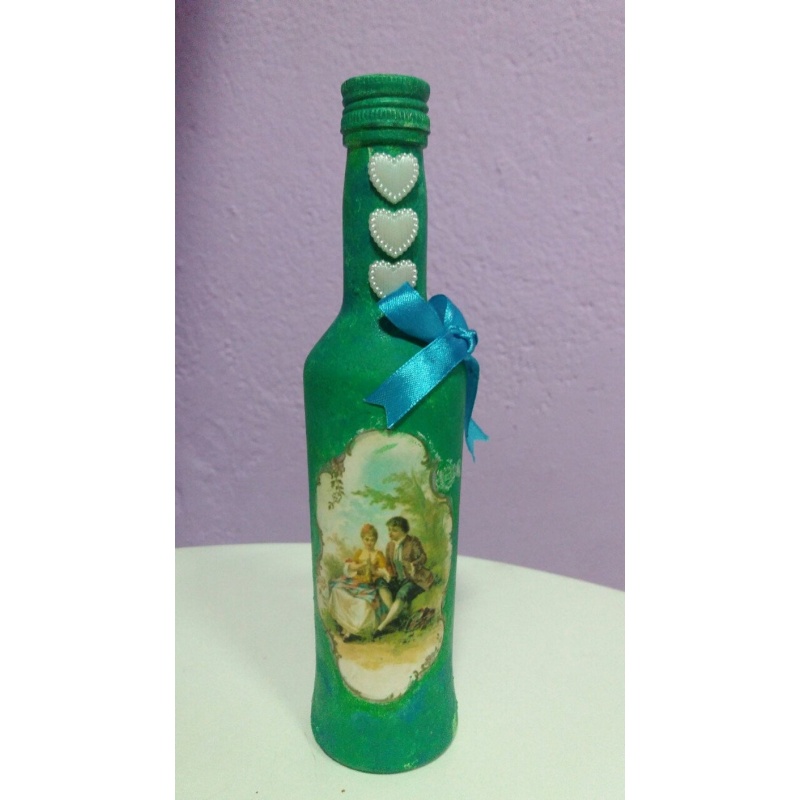 vintage couple decoupage bottle. Decorated bottle handmade. Hand painted decor. Witchy Altar tool