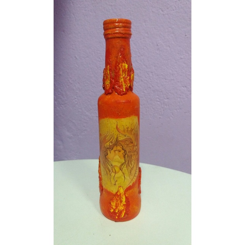 Twin flames decoupage bottle. Decorated bottle handmade. Hand painted decor. Witchy Altar tool