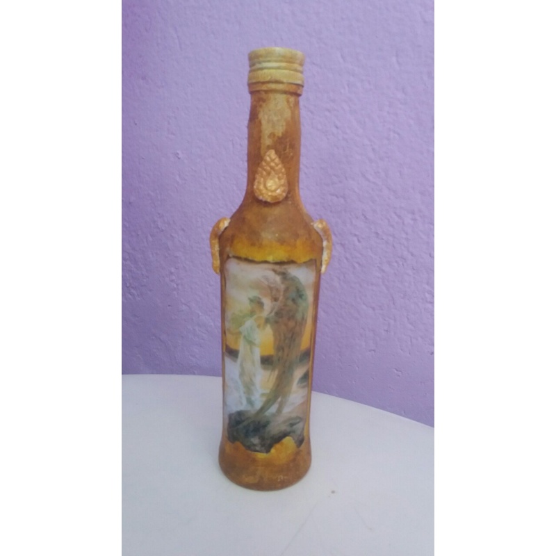 Angel decoupage bottle. Decorated bottle handmade. Hand painted decor. Witchy Altar tool