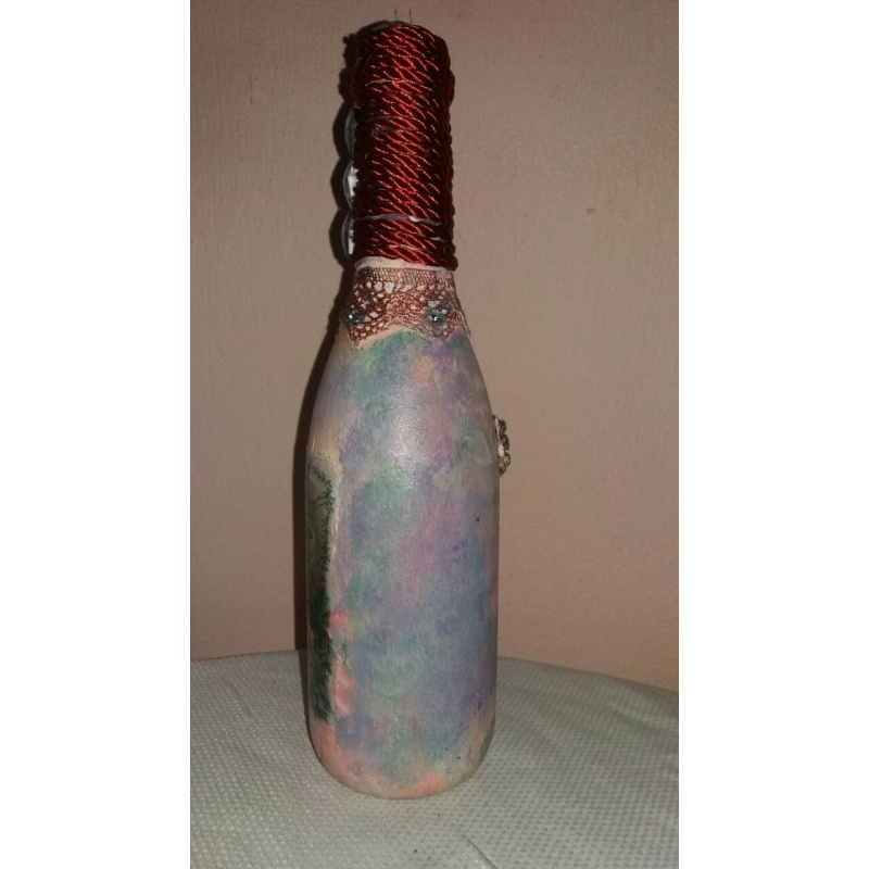 Vintage Lovers (Lovely Valentine's Day) decoupage bottle. Decorated bottle handmade. Hand painted. Witchy Altar tool