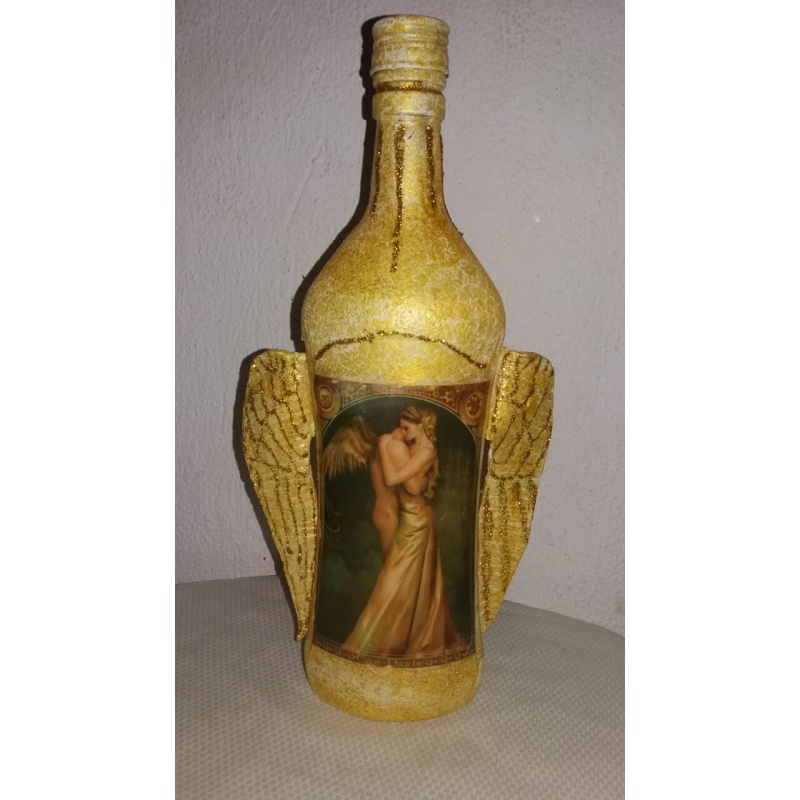 Eros & Psyche decoupage bottle. Cupid and Psyche Decorated bottle handmade. Hand painted. Witchy Altar tool