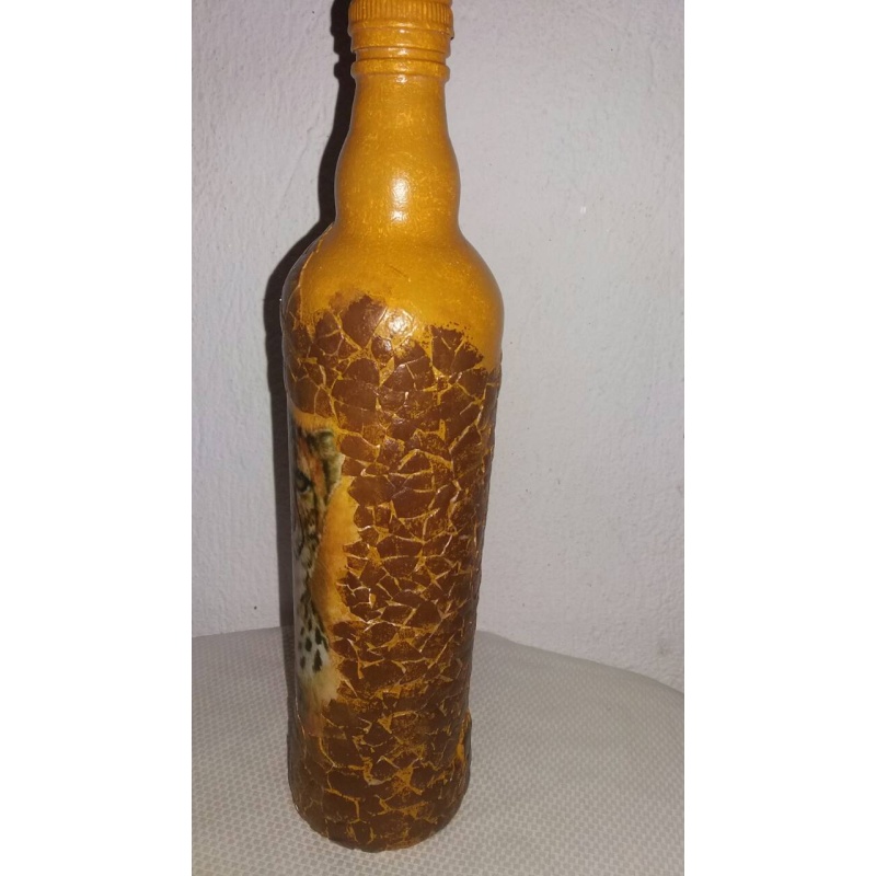 Cheetah decoupage bottle. Decorated bottle handmade. Hand painted decor. Witchy Altar tool Spirit Animal. Animal as totem