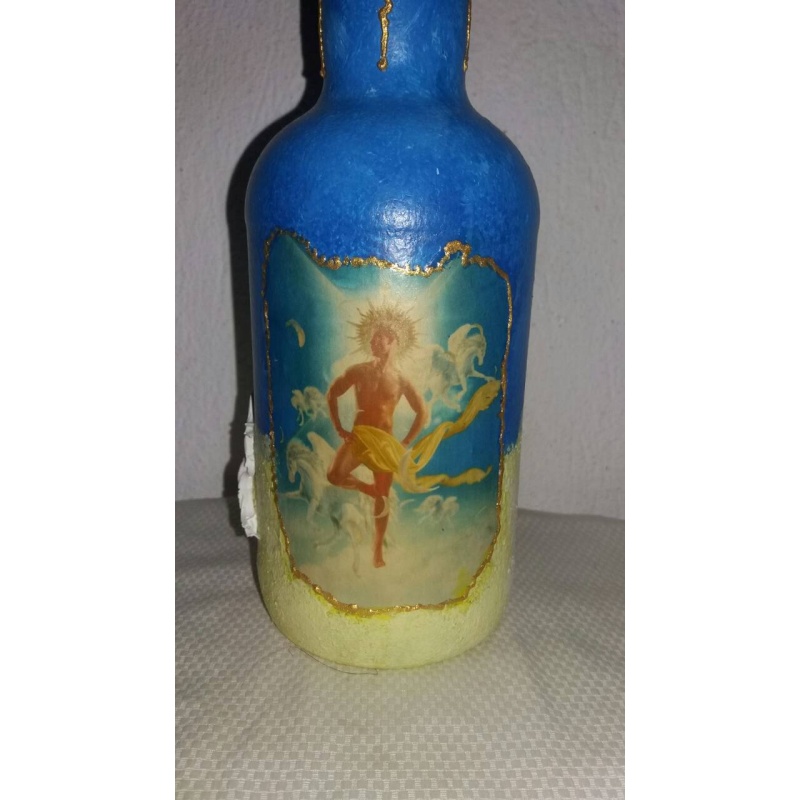 Greek God Helios decoupage bottle. Decorated bottle handmade. Hand painted decor. Witchy Altar tool