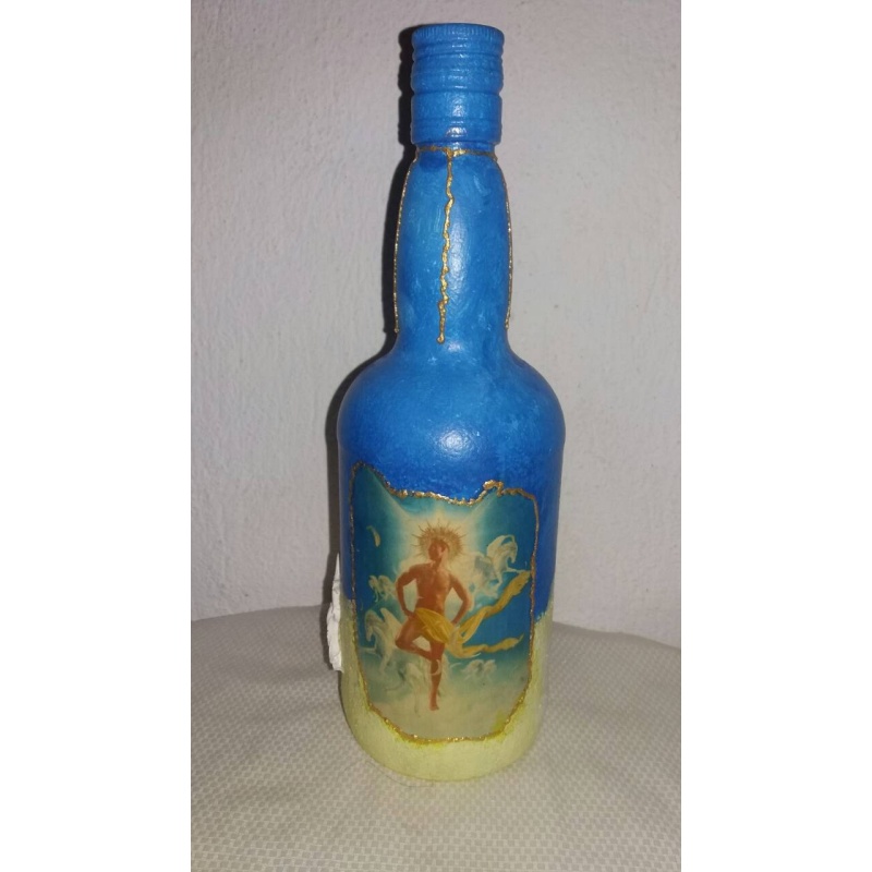 Greek God Helios decoupage bottle. Decorated bottle handmade. Hand painted decor. Witchy Altar tool