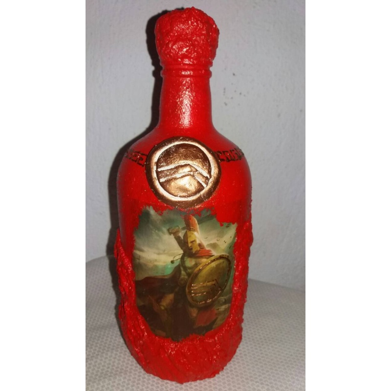 Leonidas king of the Greek city-state of Sparta decoupage bottle. Decorated bottle handmade. Hand painted decor. Witchy Altar tool