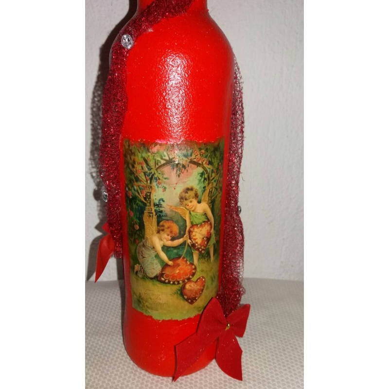 Erotic decoupage bottle with angels of love. Decorated bottle handmade. Hand painted decor. Witchy Altar tool