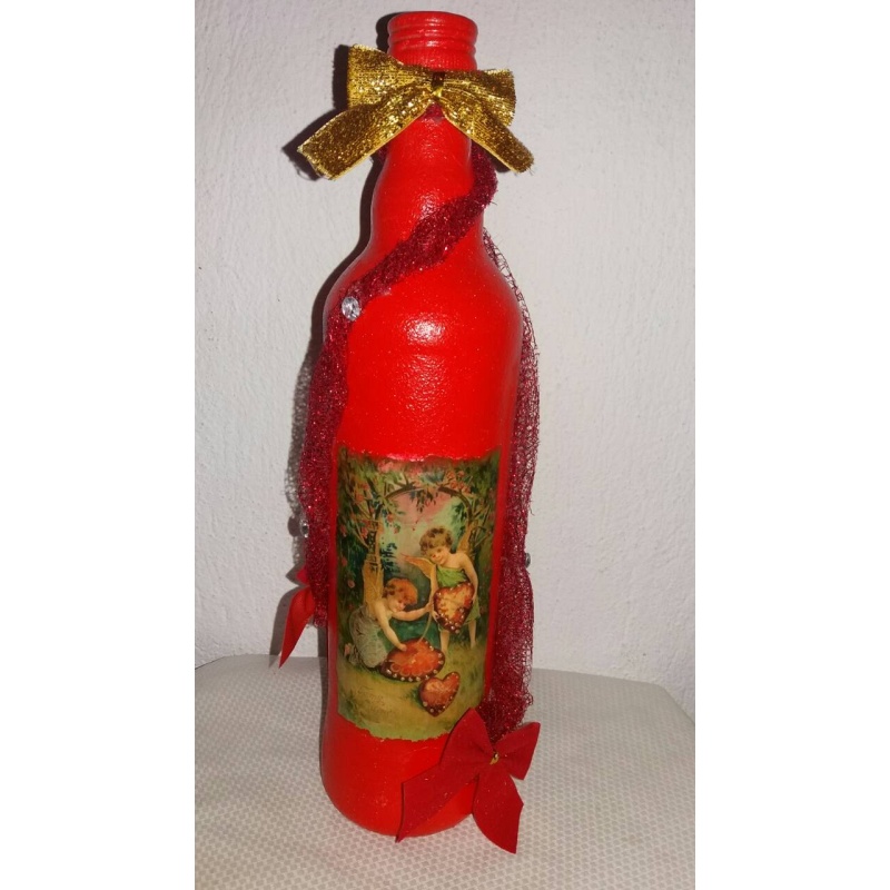 Erotic decoupage bottle with angels of love. Decorated bottle handmade. Hand painted decor. Witchy Altar tool