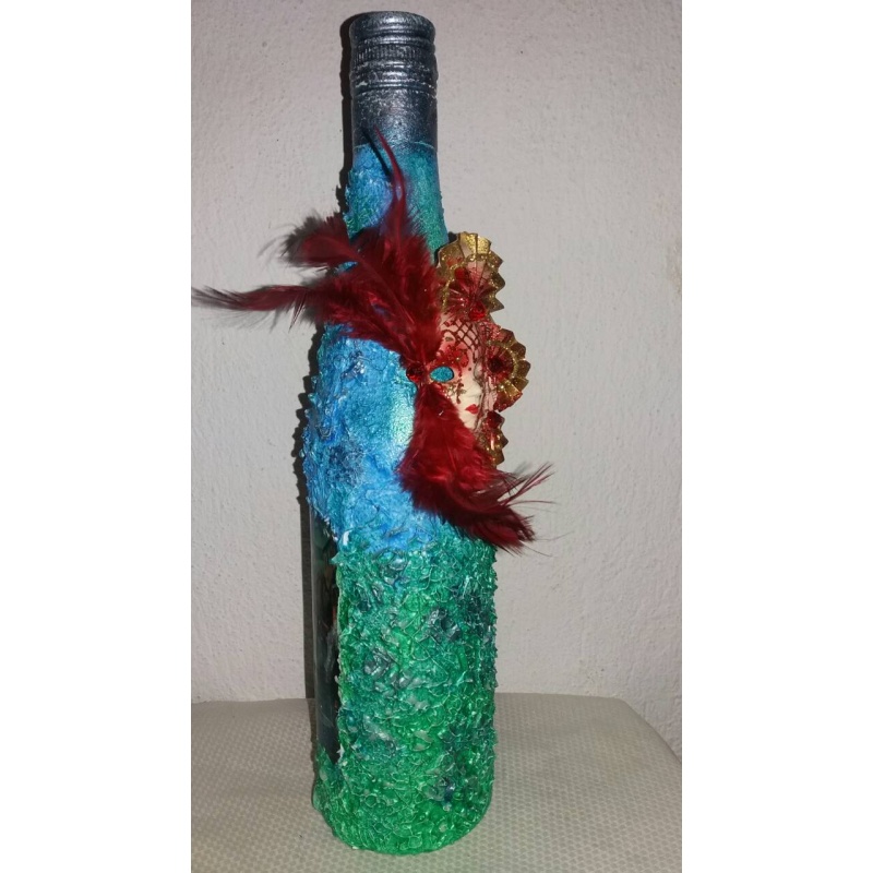 Venice carnival happyness in life Arlecchino (Harlequin) decoupage bottle. Decorated bottle handmade. Hand painted decor. Witchy Altar tool