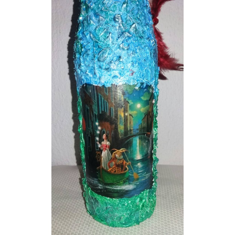 Venice carnival happyness in life Arlecchino (Harlequin) decoupage bottle. Decorated bottle handmade. Hand painted decor. Witchy Altar tool