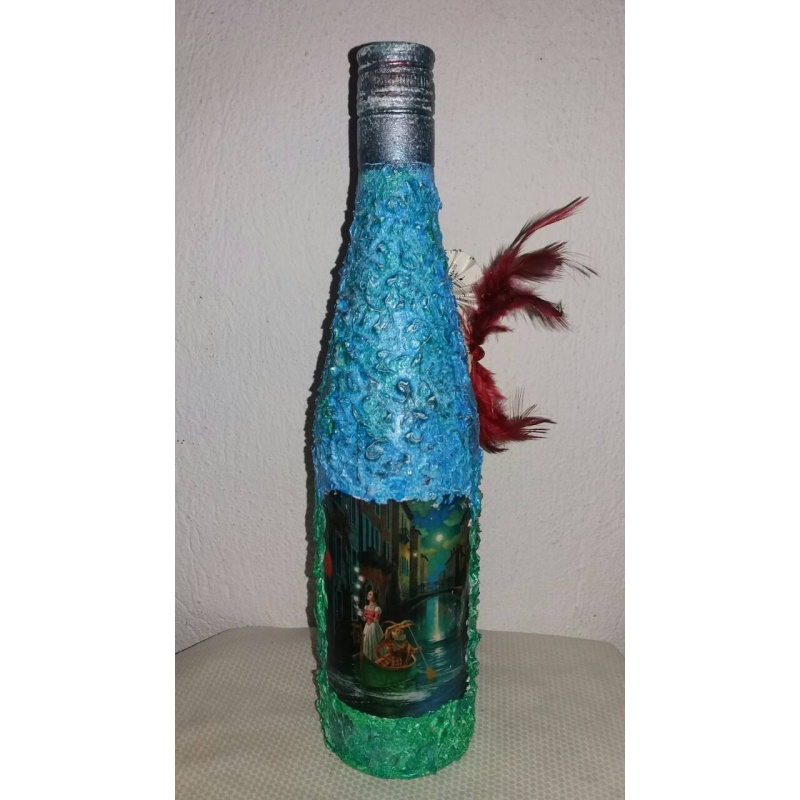 Venice carnival happyness in life Arlecchino (Harlequin) decoupage bottle. Decorated bottle handmade. Hand painted decor. Witchy Altar tool