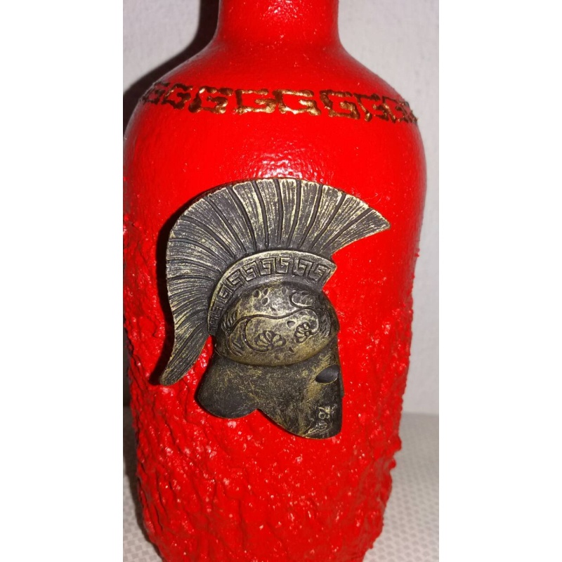 Leonidas king of the Greek city-state of Sparta decoupage bottle. Decorated bottle handmade. Hand painted decor. Witchy Altar tool