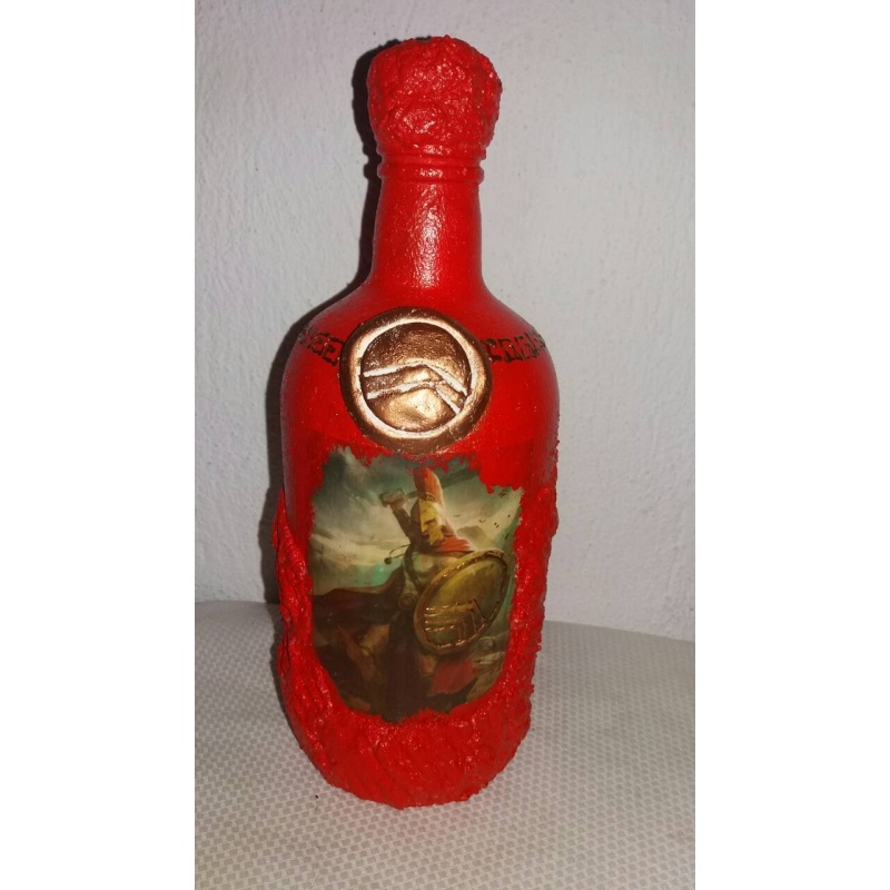 Leonidas king of the Greek city-state of Sparta decoupage bottle. Decorated bottle handmade. Hand painted decor. Witchy Altar tool