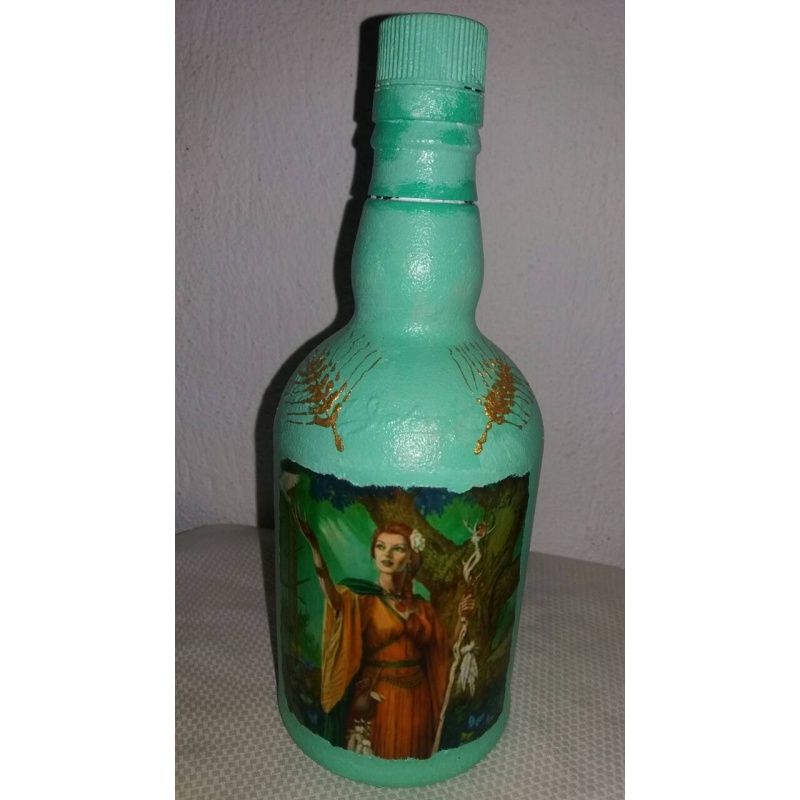 Olympian Greek Goddess Demeter decoupage bottle. Decorated bottle handmade. Hand painted decor. Witchy Altar tool