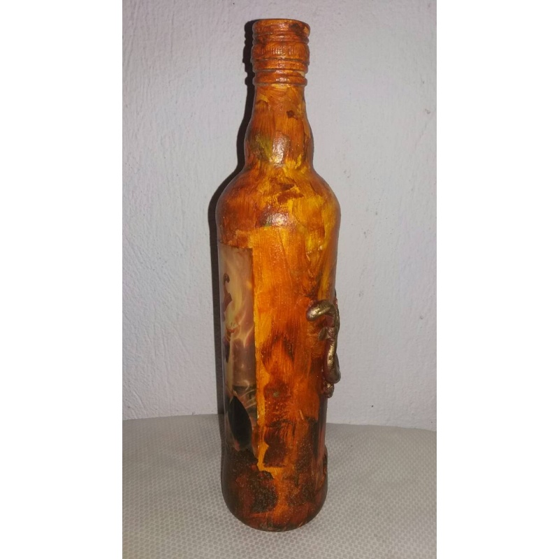 God Apollo decoupage bottle. Decorated bottle handmade. Witchy Altar tool