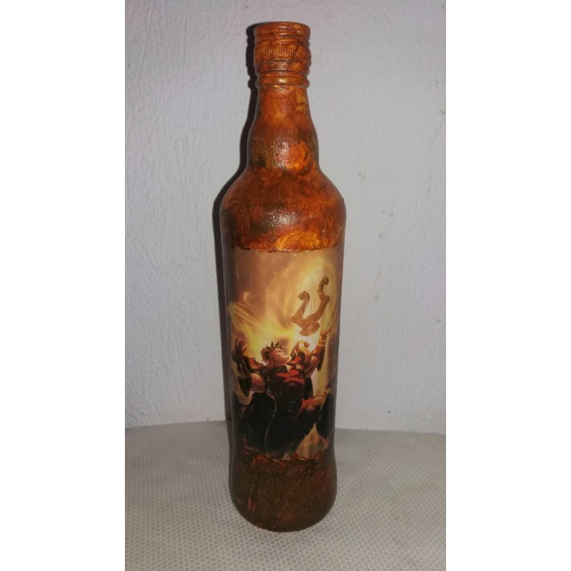 God Apollo decoupage bottle. Decorated bottle handmade. Witchy Altar tool