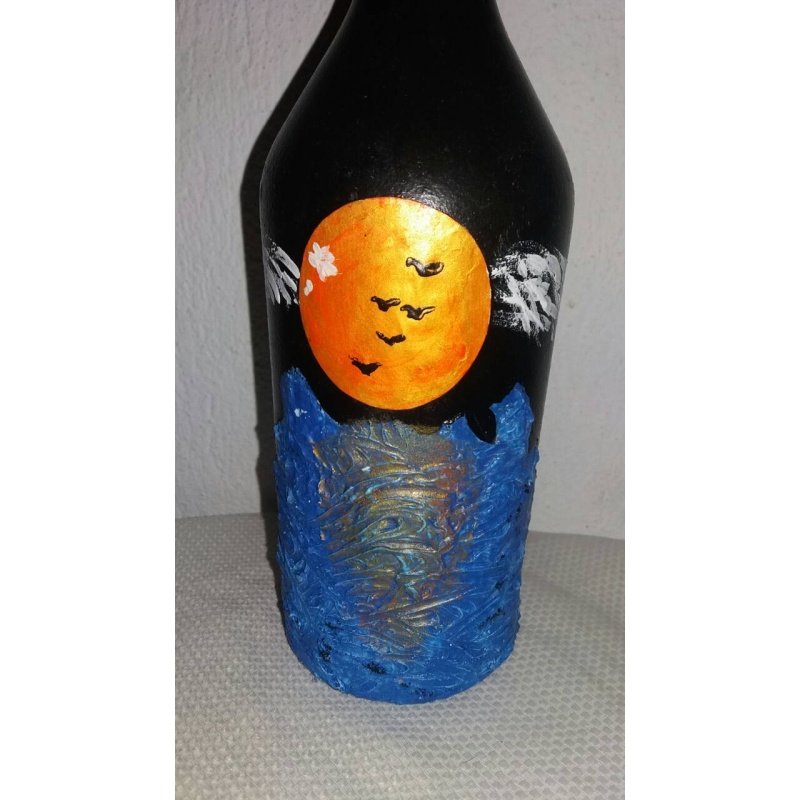 Dolphins the sea angels decoupage bottle. Decorated bottle handmade. Hand painted decor. Witchy Altar tool Spirit Animal. Animal as totem