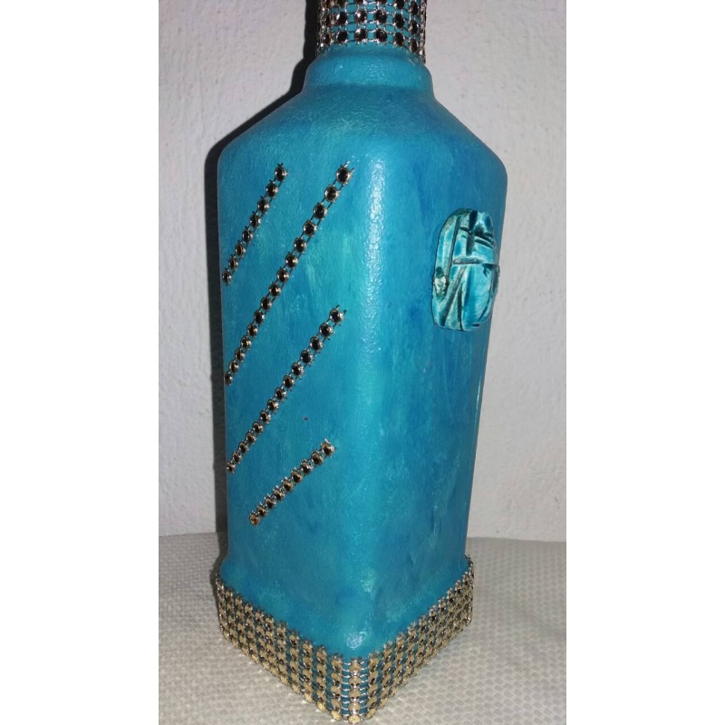 Scarab decoupage bottle. Decorated bottle handmade. Hand painted decor. Witchy Altar tool Spirit Animal. Animal as totem