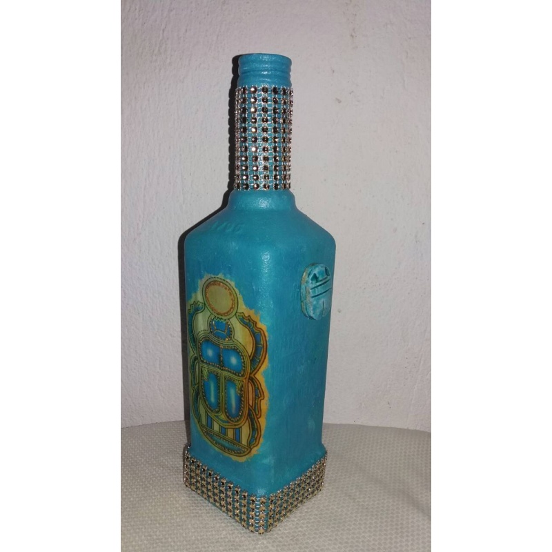 Scarab decoupage bottle. Decorated bottle handmade. Hand painted decor. Witchy Altar tool Spirit Animal. Animal as totem