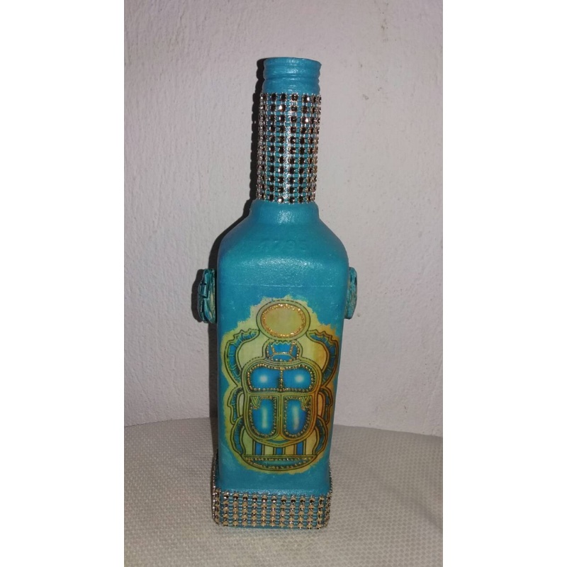 Scarab decoupage bottle. Decorated bottle handmade. Hand painted decor. Witchy Altar tool Spirit Animal. Animal as totem