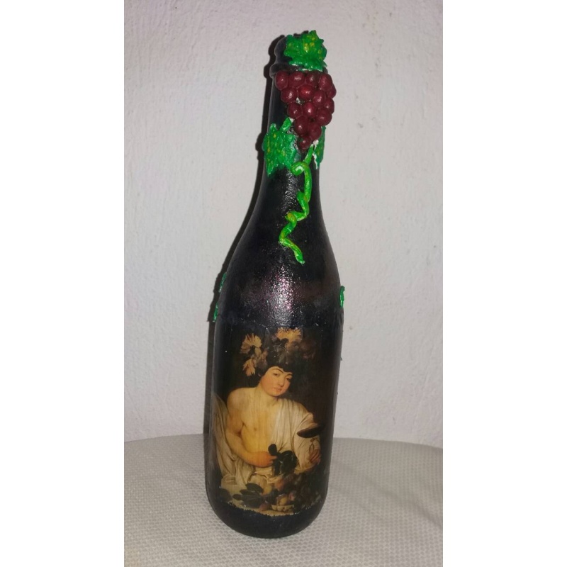 Dionysus (Bacchus) god of wine, vegetation, pleasure, festivity decoupage bottle. Decorated bottle handmade. Hand painted. Witchy Altar tool