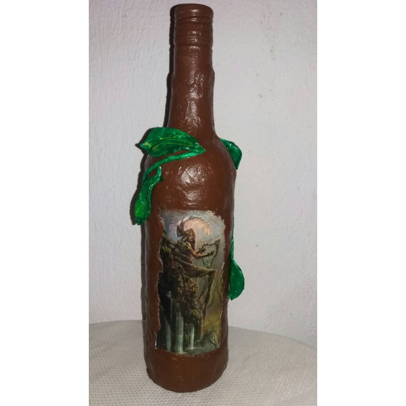 Tree Nymph decoupage bottle. Dryad. Decorated bottle handmade. Hand painted. Magic creature. Witchy Altar tool