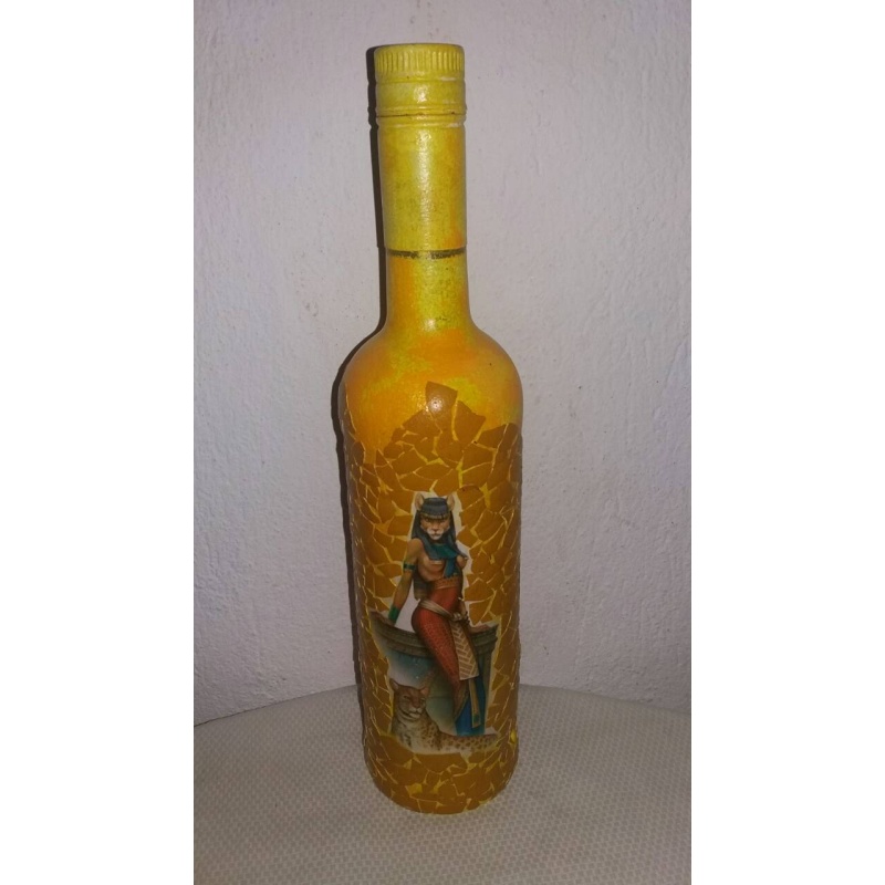 Bast - Ancient Egyptian Goddess Decoupage Bottle - Handmade Witchy Altar Tool - lioness, cat, sacred space decor, protection, divine energy