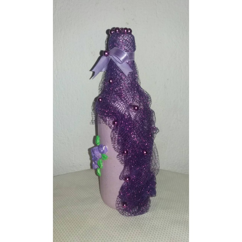 Purple Roses decoupage bottle. Decorated bottle handmade. Witchy Altar tool