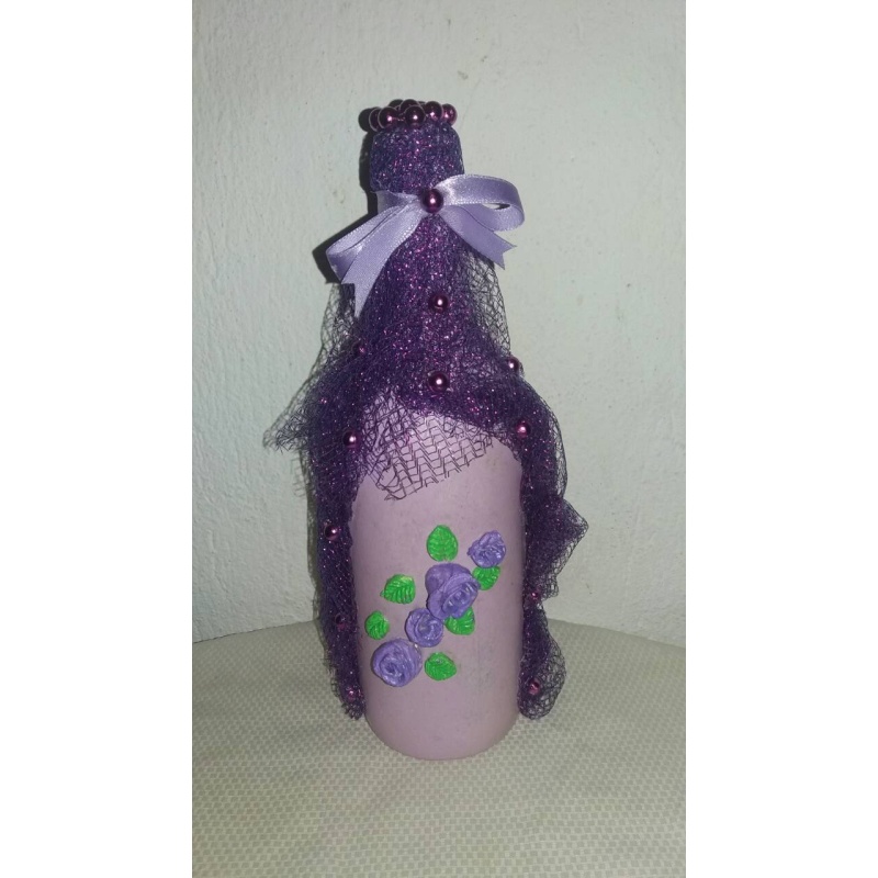 Purple Roses decoupage bottle. Decorated bottle handmade. Witchy Altar tool