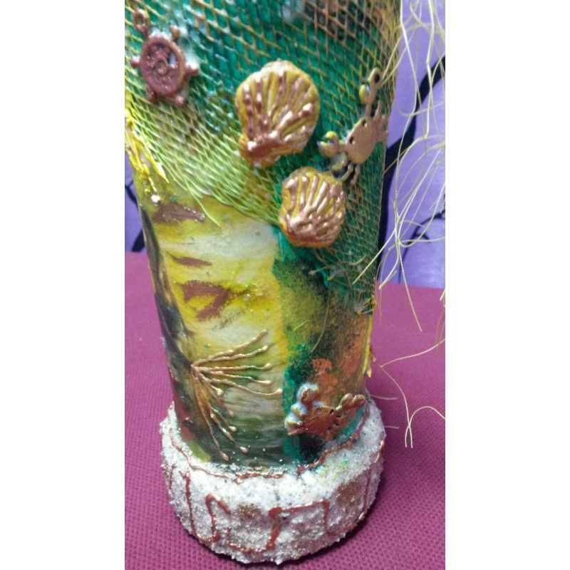 Magical Mermaid and Angel Decoupage Bottle - Enchanting Handcrafted Altar Tool -Magic creatures - Decorated bottle handmade -  sacred space