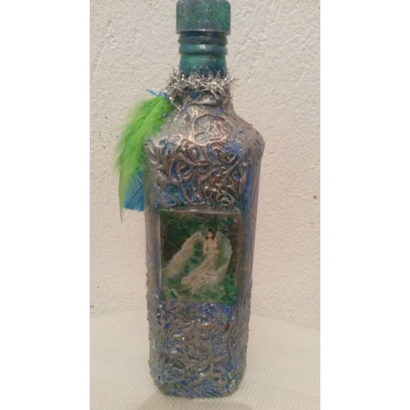 Fairies decoupage bottle. Decorated bottle handmade. Hand painted. Altar tool