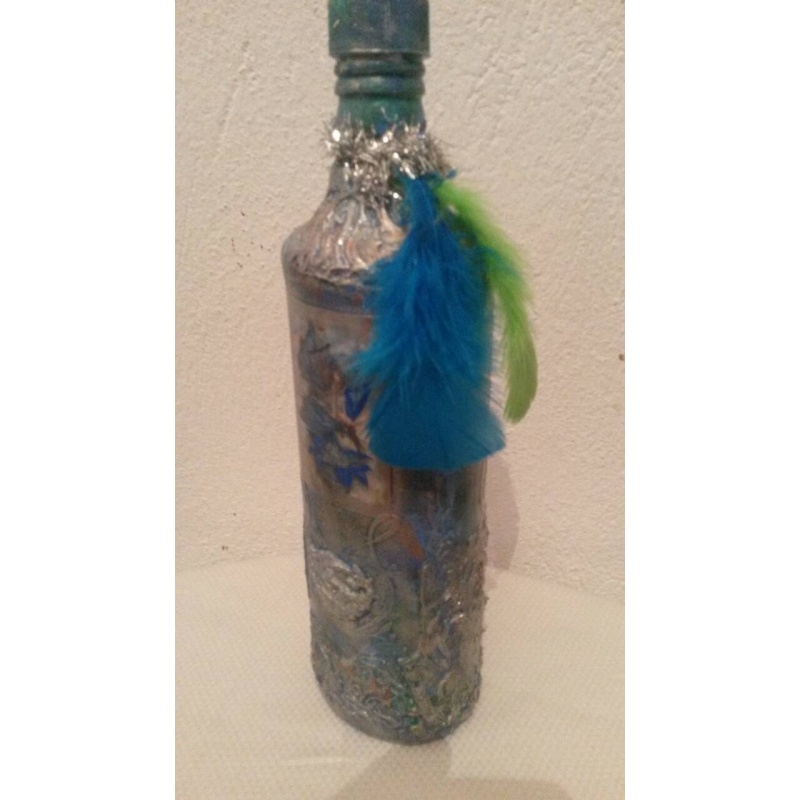 Fairies decoupage bottle. Decorated bottle handmade. Hand painted. Altar tool