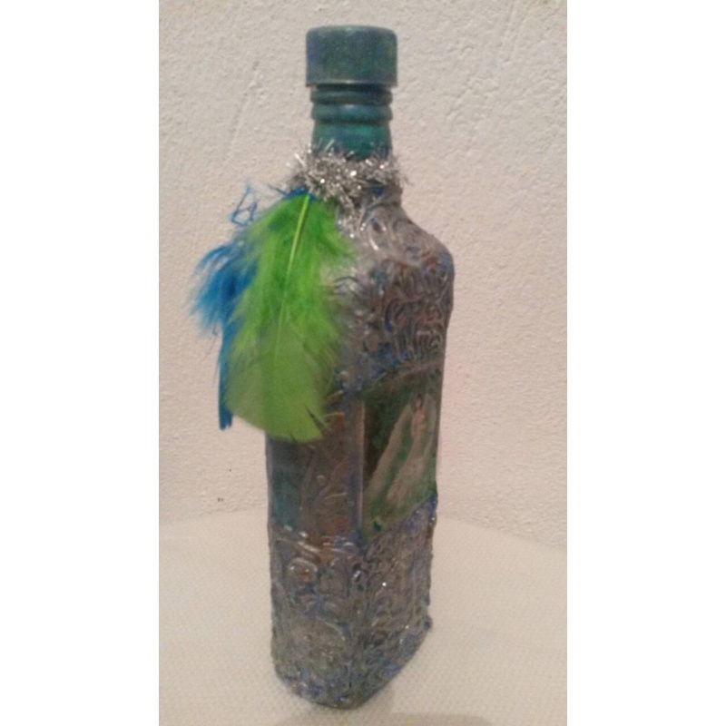 Fairies decoupage bottle. Decorated bottle handmade. Hand painted. Altar tool