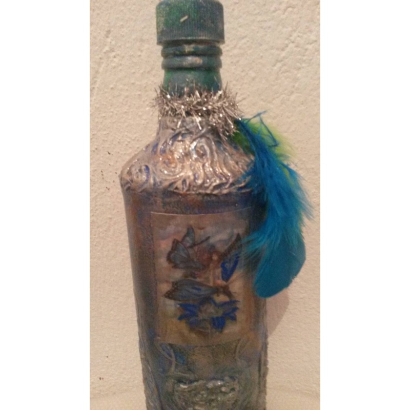 Fairies decoupage bottle. Decorated bottle handmade. Hand painted. Altar tool